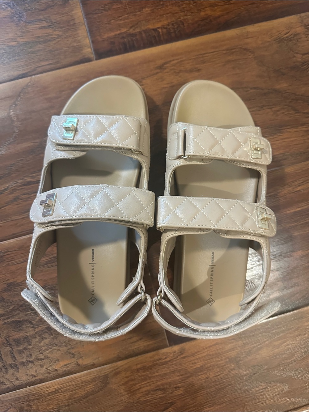 Call It Spring Quilted Beige Strap Sandals